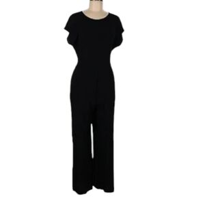Ann Taylor LOFT Women's 14 Black Playsuit One Piece Formal Wide Leg Tie Belt